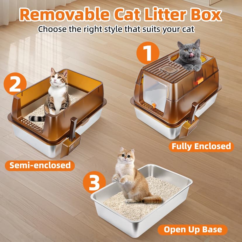 Bartuke Stainless Steel Cat Litter Box with Lid, Enclosed Litter Box for Big Cats, High Sided Metal Litter Pan with Scoop, Odors Control, Anti-Urine Leakage, Easy Cleaning (23.6''x15.8''x15.8'') - 4