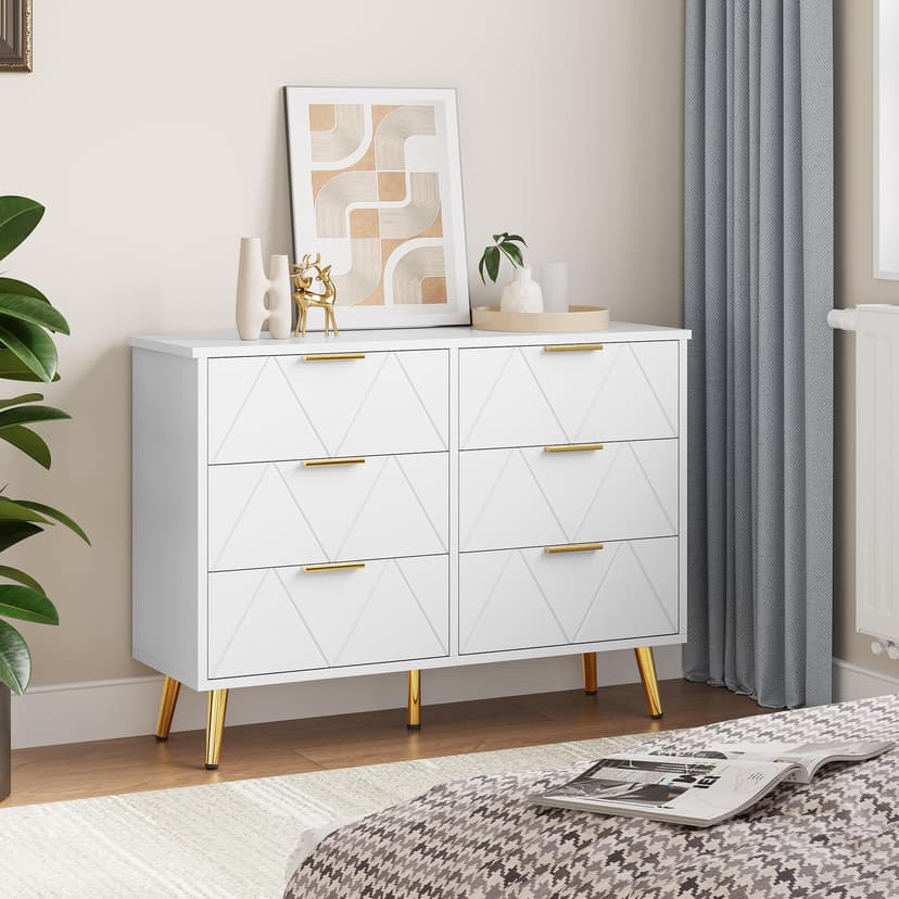 YITAHOME Chest of Drawers Bedroom, Contemporary 6 Drawer, Bedroom Furniture, Wide Chest of Drawers Wood, Bedroom Storage Unit, Sliding Drawers, Office Lounge Furniture Storage Cabinet, White - 7