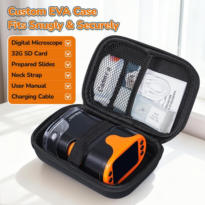 Digital Microscope for Kids Pocket Miniscope: 2.0" 4K Screen with 32G Card EVA Case, Rechargeable Handheld Coin Jewelry Portable Magnifying Glass Edu Science STEM Toy 4-12 Boy Girls - 6