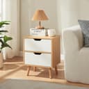 [en.casa] Bedside table Bordkak nightstand with 2 drawers side table 50 x 40 x 30 cm chest of drawers wooden legs oak look/white - 3