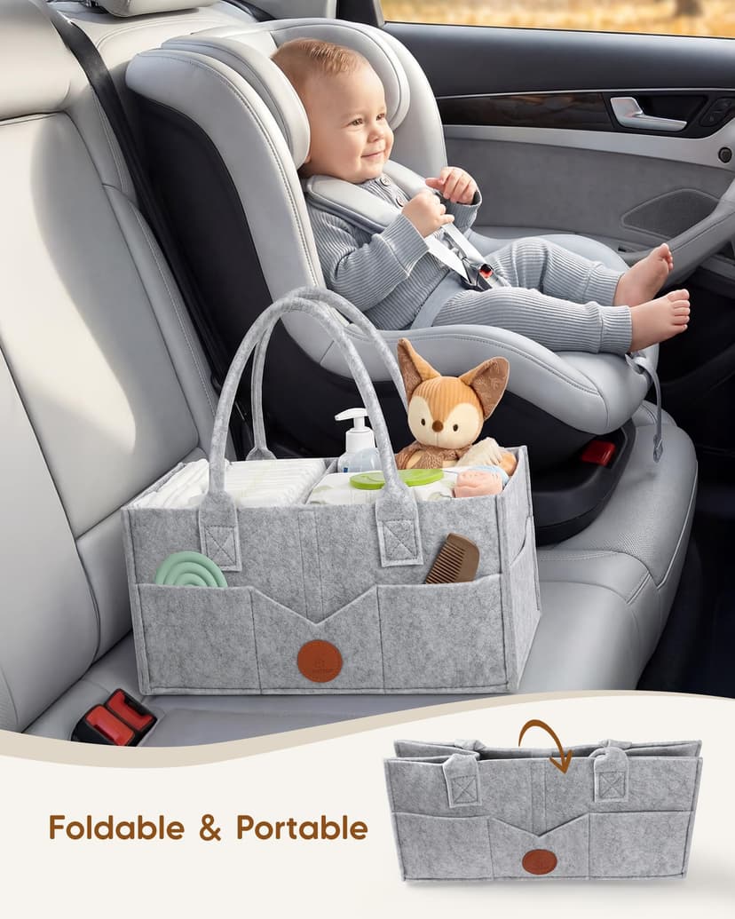 Maliton Nappy Caddy, Newborn Essentials for Diaper Caddy, Sturdy Portable Washable Baby Caddy with Detachable Compartments. Baby Shower Gifts for Mum, Nappy Organiser for Indoor Outdoor, Grey - 6