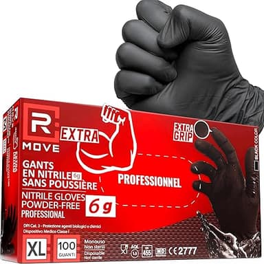 R MOVE Lot de 100 gants en nitrile noirs 6 grammes extra …