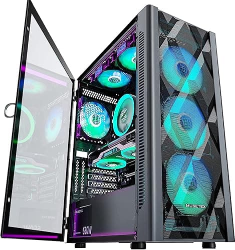 MUSETEX Boitier PC ATX pré-installé avec 6 Ventilateurs P…