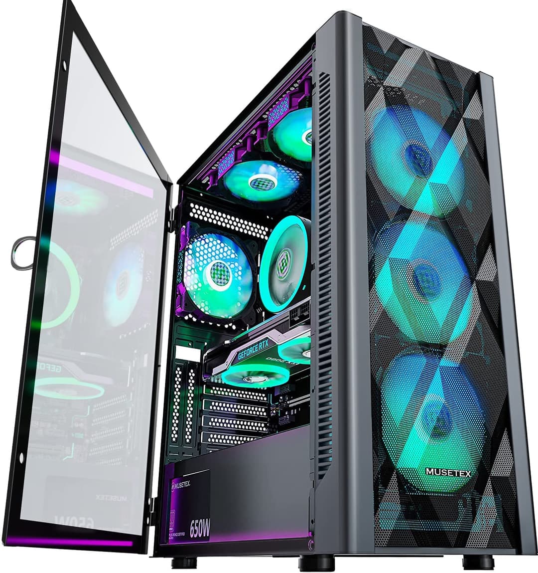 MUSETEX Boitier PC ATX pré-installé avec 6 Ventilateurs P…