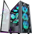 MUSETEX ATX PC Case Pre-Install 6 PWM ARGB Fans, Polygonal Mesh Computer Gaming Case, Opening Tempered Glass Side Panel Mid-Tower Case, USB 3.0 x 2, Black, NN8 - 1