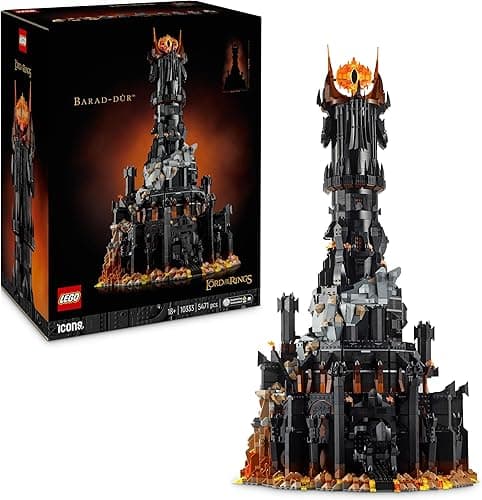 LEGO Icons Le Seigneur des Anneaux : Barad-dûr - Set de Construction de la forteresse - Idée de Cadeau pour Adultes - Minifigurines de Sauron, Frodon, Sam, Gollum, Gothmog et des Orcs 10333