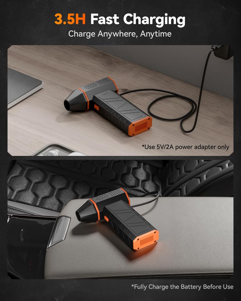 WOLFBOX MF50 Compressed Air Duster-110000RPM Super Power Electric Air Duster, 3-Gear Adjustable Mini Blower with Fast Charging, Dust Blower for Computer, Keyboard, House, Outdoor and Car - 6