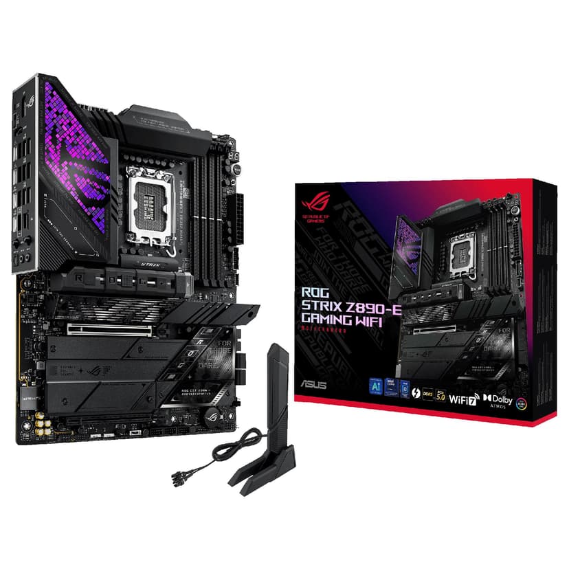 ASUS ROG Strix Z890-E Gaming WiFi – Carte mère Gaming Intel ATX (DDR5, 18+1+2+2 DrMOS, PCIe 5.0, 7 x M.2, WiFi 7, AI Overclocking, AI Networking II, Aura Sync RGB) - 1