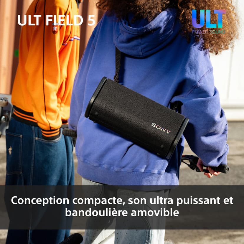 Sony ULT FIELD 5 - Potente speaker portatile Bluetooth, batteria da 25 ore, 2 modalità ULT POWER SOUND, IP67, impermeabile, antipolvere, 360 luci, tracolla staccabile, compatto - Nero - 5