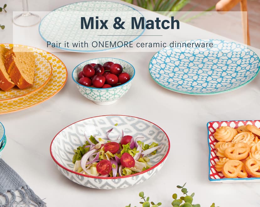 ONEMORE 36oz Colorful Pasta Bowls Set of 6 - Microwavable Oven and Dishwasher Safe Ceramic Shallow Bowl for Dinner, Soup, Assorted Colors - 4