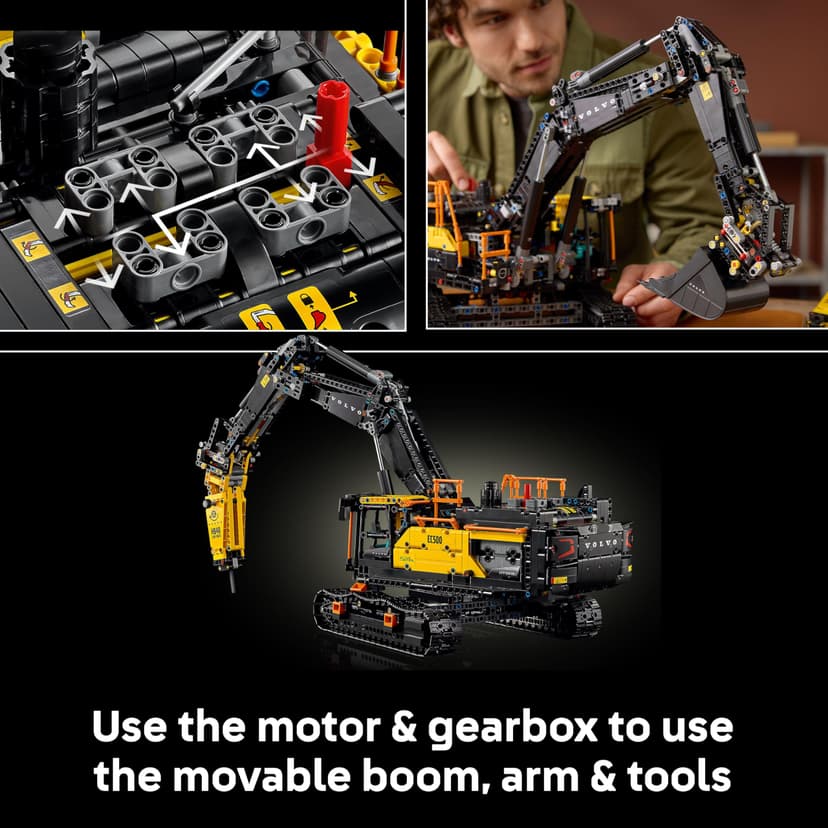 LEGO Technic Volvo EC500 Hybrid Excavator - Motorised Construction Vehicle Model Kit for Adults - incl. a Movable Boom Arm & Tracks plus Hammer & Shovel Tools - Gift Idea - 42215 - 6
