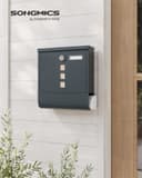 SONGMICS GMB20AG Wall-Mounted Post Box with Lock with Rotating Lid, Viewing Window, Name Holder, Newspaper Compartment, Easy Assembly, 10 x 30.8 x 33.8 cm, Charcoal Grey - 2