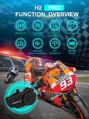 Moman H2 Pro Casque d'interphone de Moto en Fibre de Carbone Système de Communication sans Fil 5.1 Radio FM 1000 m Étanche IP65 - 2