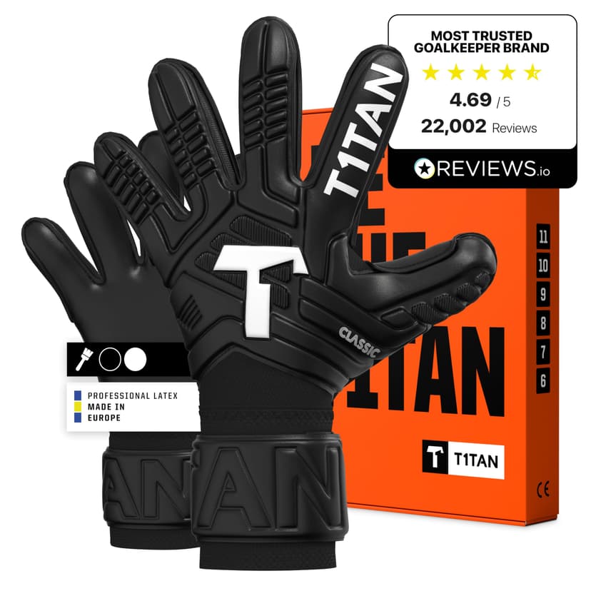 T1TAN Classic 1.0 Black-Out - Goalkeeper Gloves - without finger protection - Football gloves for goalkeepers - Size 8 - 1