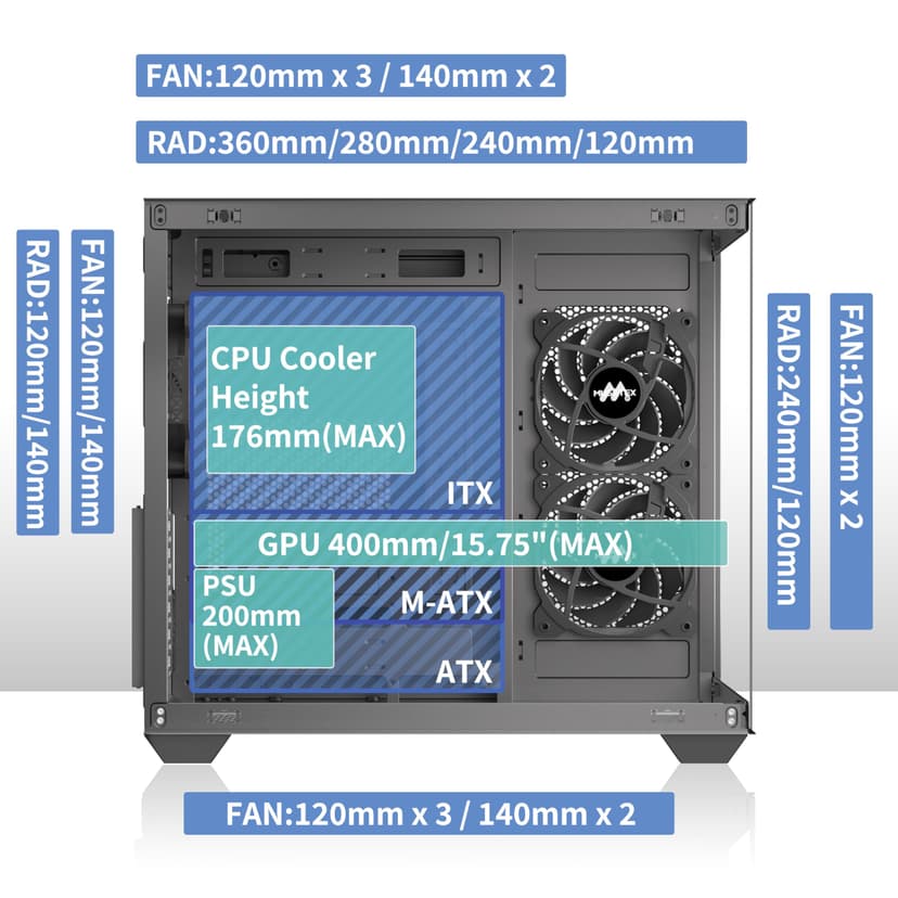 MUSETEX PC Case ATX, Y6B - 6