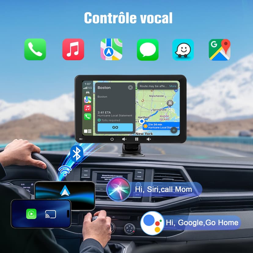 Autolink 7 inch Wireless Apple Carplay & Android Auto Car Play Screen, Portable Car Tablet Smart Screen with Voice Control, Support Mirror Link, GPS Control for Most Vehicles - 5