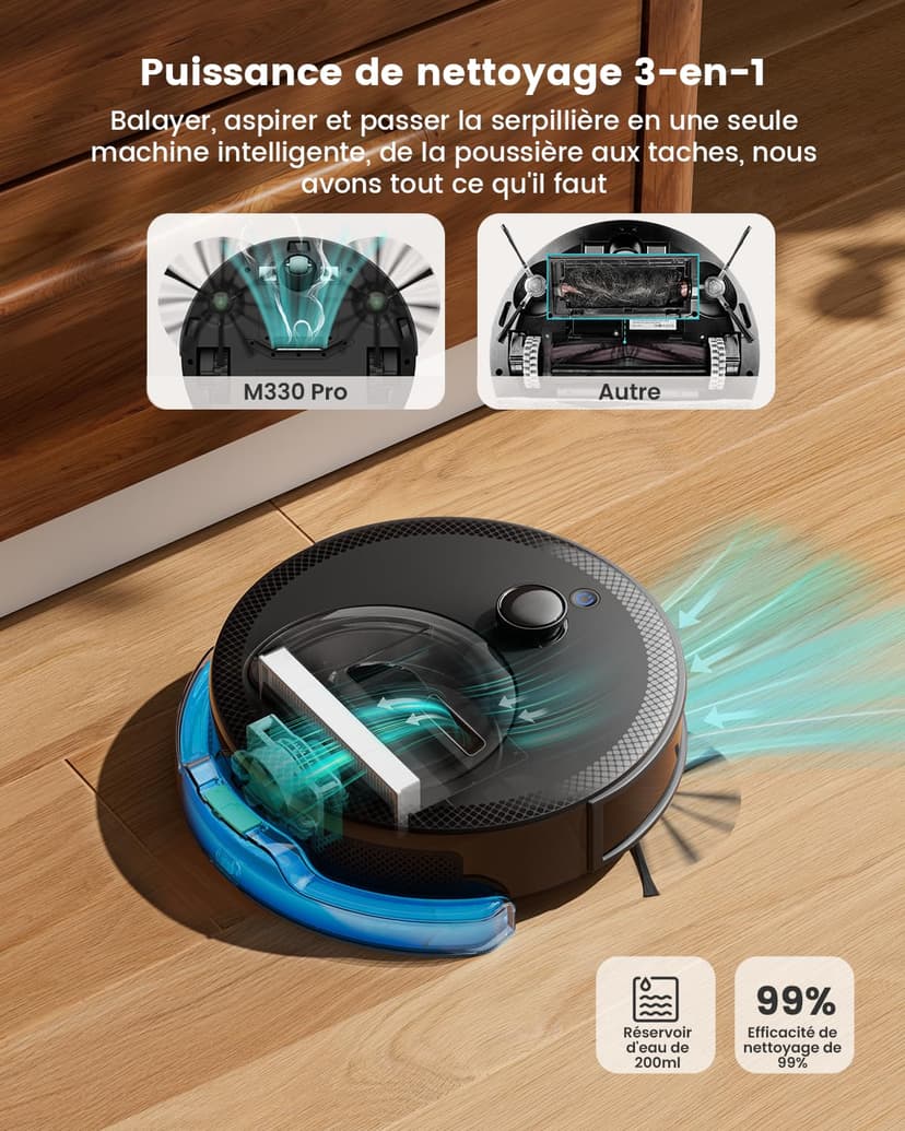 Lefant M330 Pro Robot Vacuum Cleaner 3 in 1, Robot Vacuum Cleaner 5000Pa Suction, DToF Navigation, Mapping, Virtual Zones, Obstacle Avoidance PSD, 150min, Connected by Alexa/APP/WiFi - 6
