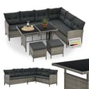 Juskys Manacor Grey Mottled Polyrattan Lounge - Garden Lounge with Sofa, Table, 2 Stools and Cushions - Garden Furniture Set for up to 7 People - Seat Covers in Grey - 1