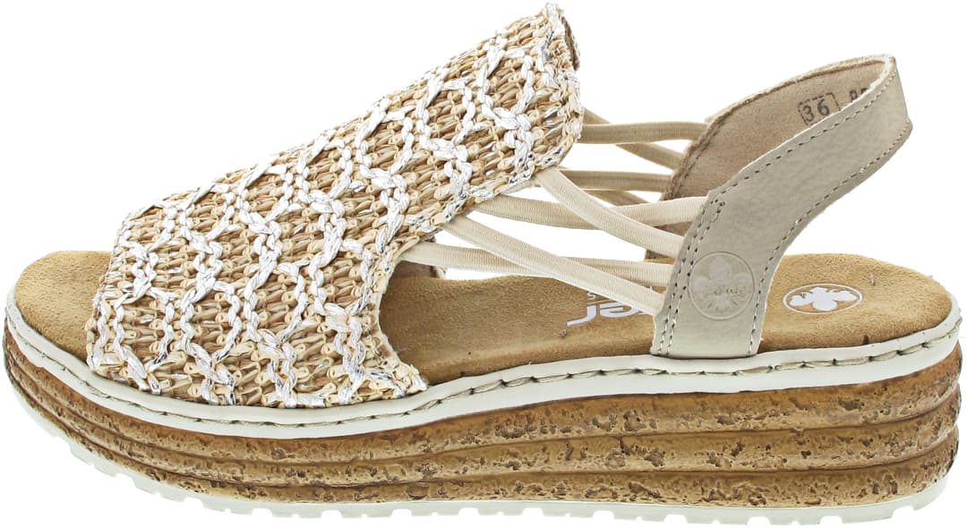 Rieker 62860 Women's Sandals, beige silver cliff, 6 UK