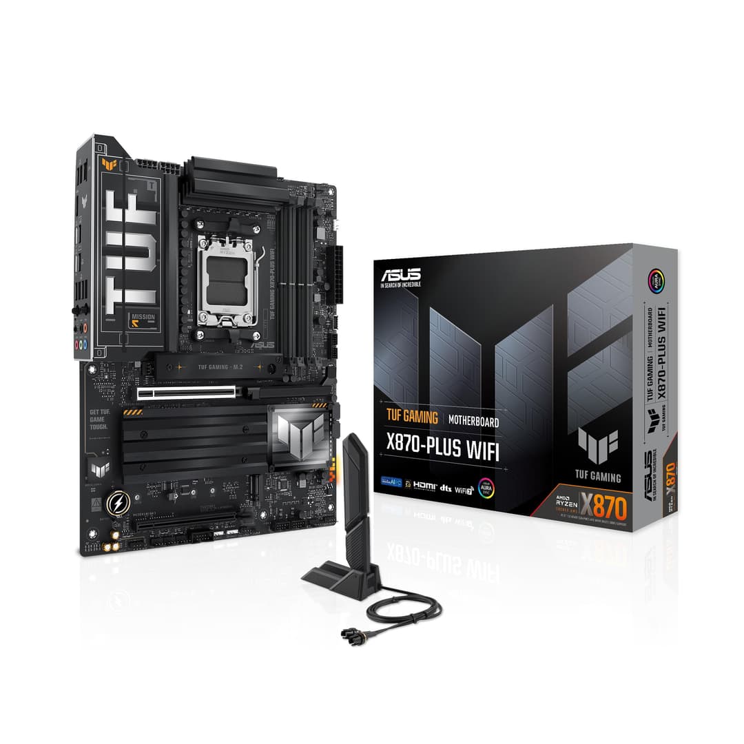 ASUS TUF Gaming X870-PLUS WiFi – Carte mère Gaming AMD Ryzen AM5 X870 ATX (DDR5, 16+2+1 (80A) DrMOS, PCIe 5.0, 4 x M.2, WiFi 7, USB4, USB 20Gbps avec PD Fast Charge, HDMI, Aura Sync RGB)