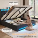 DICTAC Fully Padded Bed 180 x 200 cm with LED Bed Base and USB-C Charging Station – Hydraulic Storage Bed, Headboard with AC+USB Sockets, Slatted Frame for 2 People, Without Mattress - 5