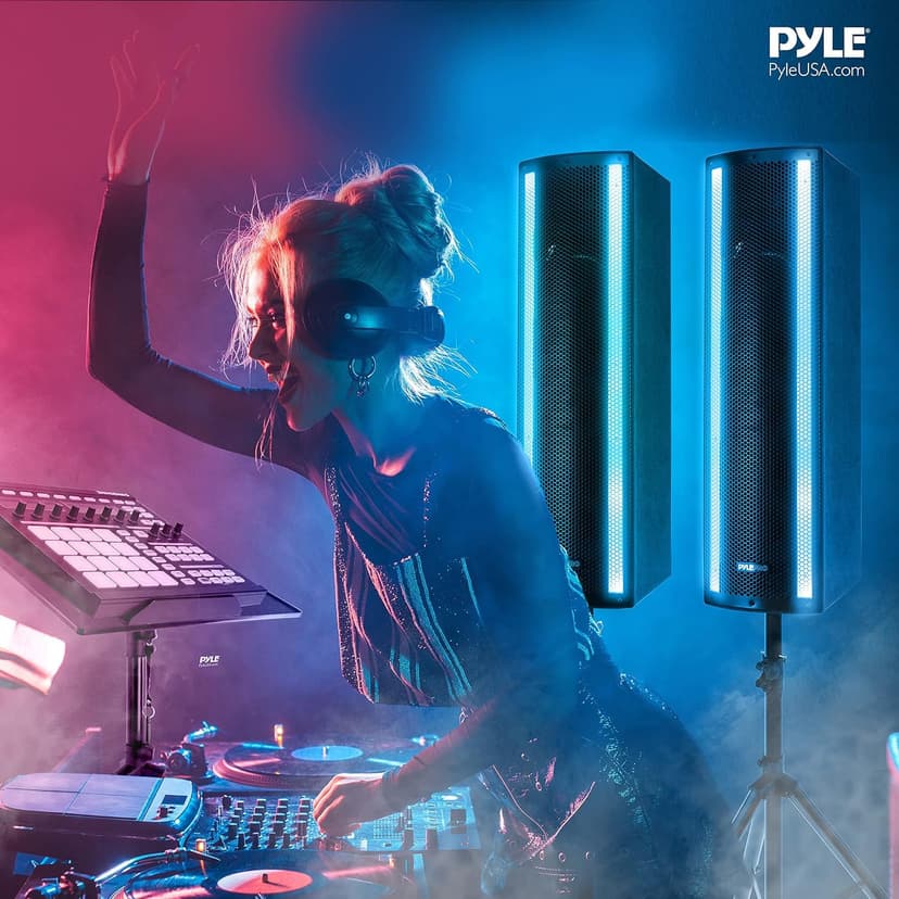 Pyle Portable Bluetooth PA Speaker System - 3-Way Active & Passive Outdoor Bluetooth Speaker Portable PA System w/Microphone In, Party Lights, FM Radio - Tripod, Remote - Pyle PS65ACT,Black - 6