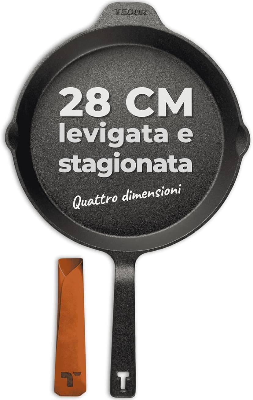 TECOR Cast Iron Pan Set 28cm Unpolished, Universal, Natural - Durable Cast Iron Skillet - Non-Stick Cast Iron Frying Pan Top Quality - Cast Iron Frying Pan - Skillet Pan - Cast Iron Cookware Set - 1