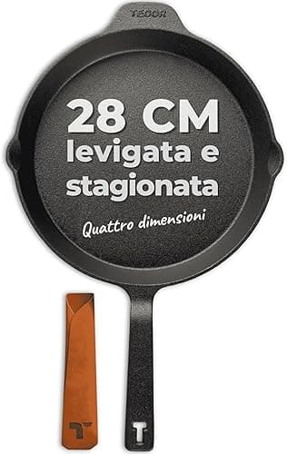 TECOR Cast Iron Pan Set 28cm Unpolished, Universal, Natural - Durable Cast Iron Skillet - Non-Stick Cast Iron Frying Pan Top Quality - Cast Iron Frying Pan - Skillet Pan - Cast Iron Cookware Set