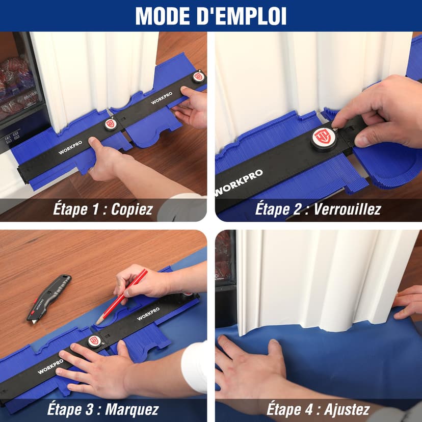 WORKPRO Jauge de Contour Connectable 25+25 cm, Duplicateur de Profil avec Verrouillage, Copie Précise des Formes Irrégulières, Outil de Traçage pour Menuiserie, Parquet, Moquette et Carrelage - 5