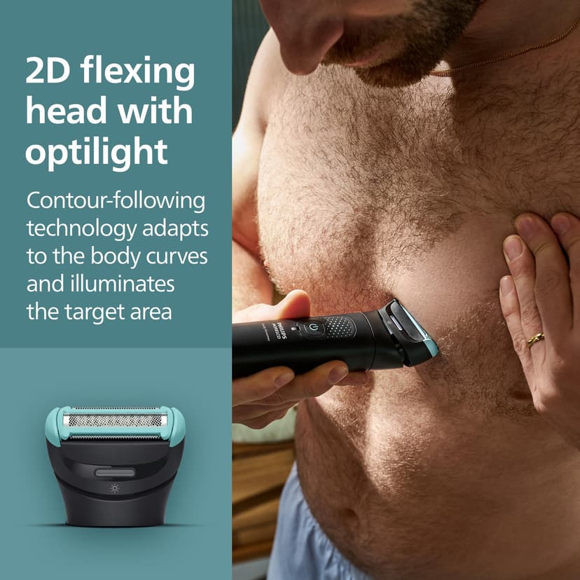 Philips Norelco Body Groomer 7000 Series Men's Hair Trimmer with 2D Smooth Contour Flexible Head, Triple Protection Shaving System and Intimate Hair Trimmer, 100% Waterproof, BG7480/50 - 5