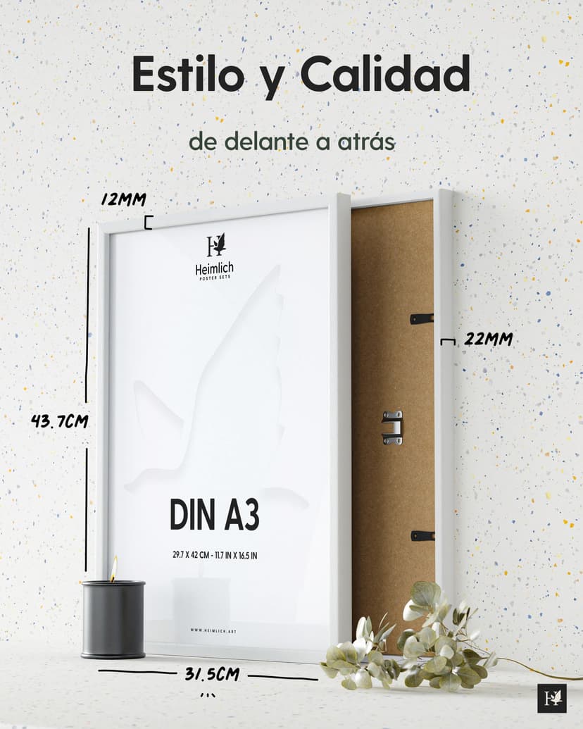 Heimlich double pack (2 pcs.) Picture Frames Wood - with Shatterproof Acryl Glass - DIN A3 (29,7x42cm), White - 2