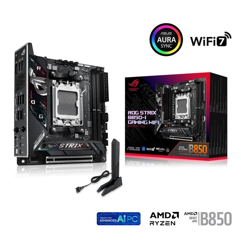 ASUS ROG Strix B850-I Gaming WiFi AMD Mini-ITX Motherboard, 10+2+1 Power Stages, DDR5 Slots, Two M.2 Slots, PCIe® 5.0, WiFi 7, USB 20Gbps Type-C®, and Aura Sync RGB - 2