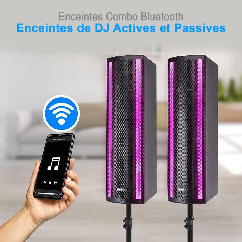 Pyle Portable Bluetooth PA Speaker System - 3-Way Active & Passive Outdoor Bluetooth Speaker Portable PA System w/Microphone In, Party Lights, FM Radio - Tripod, Remote - Pyle PS65ACT,Black - 4