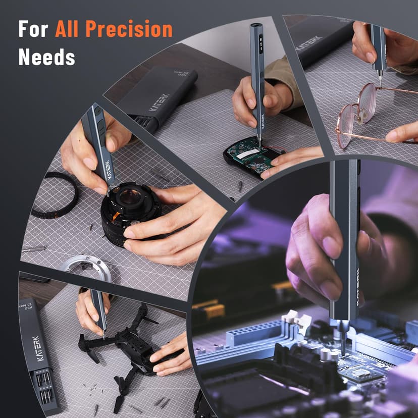 KATERK 64 Bits Precision Screwdriver Set, Mini Electric Screwdriver Set, Small Cordless Screwdriver with LED Light, Magnetic Storage, Repair Tool Kit for Electronics Phone Camera Laptop Watch - 7