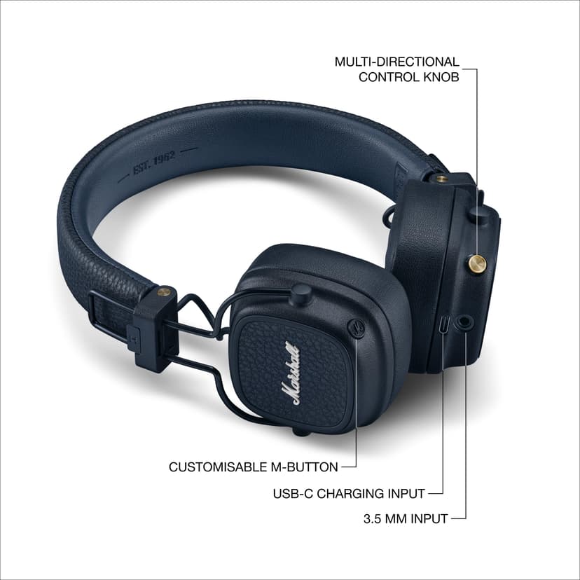 Marshall Major V On-Ear Wireless Bluetooth Headphones - Midnight Blue - 3