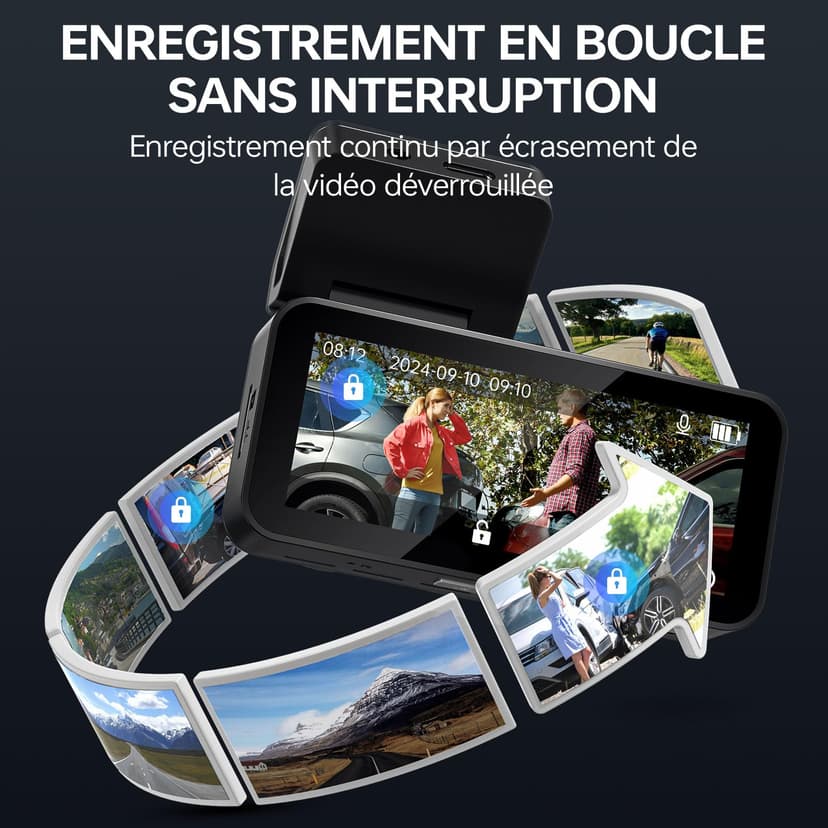 Caméra Embarquée Voiture 2.5K QHD Avant/Arrière - Double Objectif, Écran IPS 3,39 - Grand Angle 160°, Vision Nocturne, Mode Parking 24h/24 (Argenté Gris) - 8
