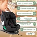 FableKids Siège enfant NORA noir | Siège auto i-Size pivotant à 360° 40-150 cm | Siège dos à la route avec ISOFIX et jambe de force | Appuie-tête et dossier réglables en hauteur | Certifié ECE R129/04 - 2
