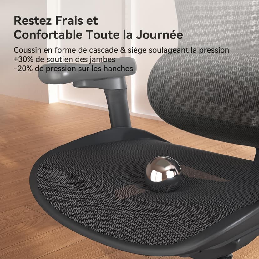 SIHOO Doro C300 Ergonomic Office Chair with Ultra Soft 3D Armrests, Dynamic Lumbar Support for Home Office, Adjustable Backrest Desk Chair (Black) - 9