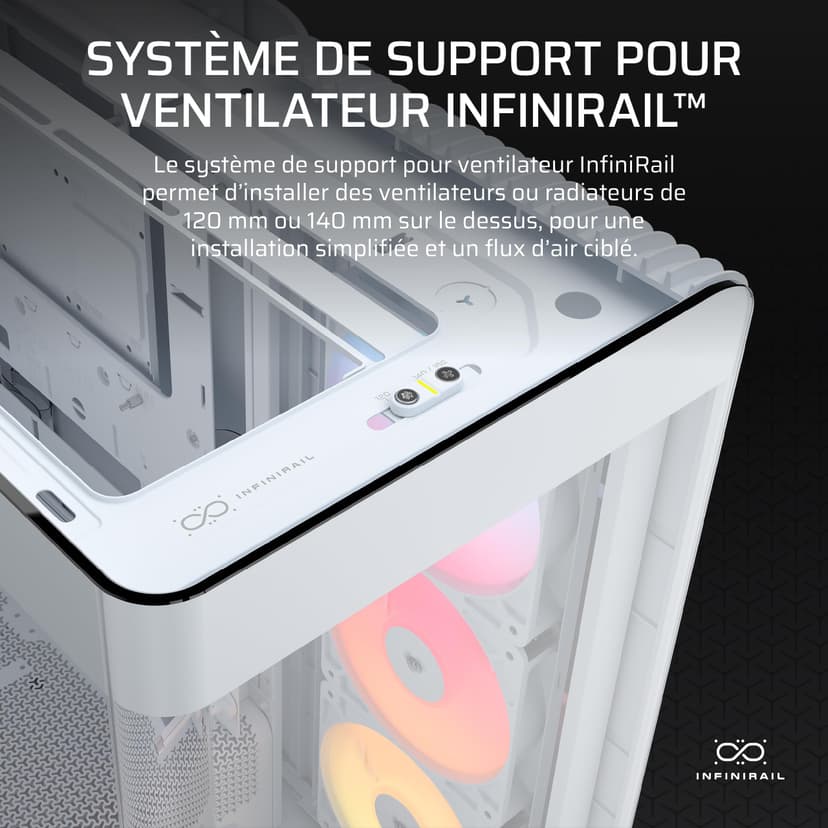 CORSAIR FRAME 4500X RS-R ARGB Panoramic Glass Mid-Tower PC Case – InfiniRail Mounting System, Fits Dual 360mm Radiators, GPU Anti-Sag, 3x RS120R Fans Included – White - 6