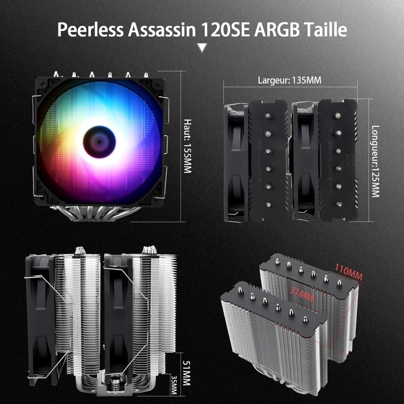 Thermalright Peerless Assassin 120 SE ARGB CPU Air Cooler, 6 Heatpipes CPU Cooler, Dual 120mm TL-C12C-S PWM Fan, Aluminium Heatsink Cover, AGHP, for AMD AM4 AM5/Intel 1700/1150/1151/1200 - 5