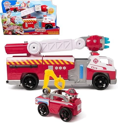 Paw Patrol Fire Rescue: Rapid Reload Fire Truck with Marshall Figure, Quick-Fire Launcher, Lights and Sounds, Kids Toys for Boys and Girls Ages 3 and Up