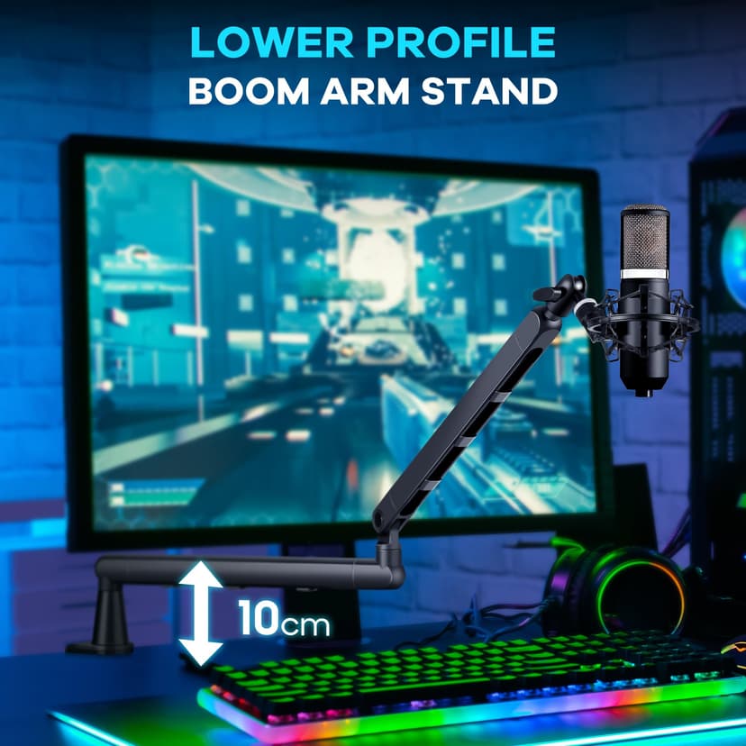 CAHAYA Microphone Boom Arm Professional Low Profile Adjustable Microphone Arm with Extension Rod Under-Screen Design for Streaming & Recording, Load Capacity up to 2.5 kg Microphone Swivel Arm - 4