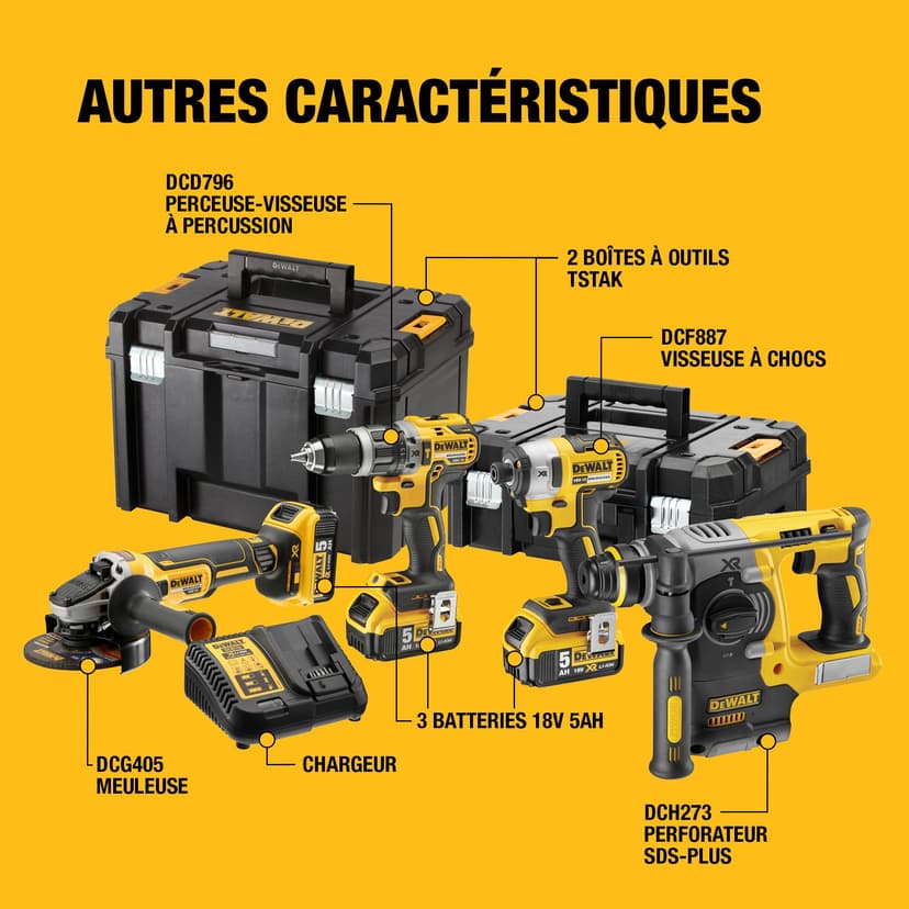 DEWALT 18V XR Brushless Kit, 3X 5Ah (4 pc.), DCK422P3T-QW - 8
