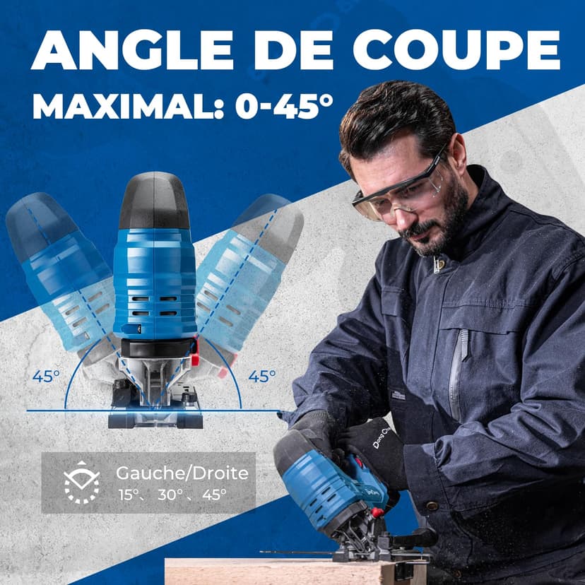 Dong Cheng Scie Sauteuse Sans Fil 18V Sans Balais, Scie Sabre Pendulaire course de 26 mm, 6 Vitesses, Coupe Biseau 0-45°, Double LED & Souffleur - Avec Batterie 4Ah, 6 Lames, Chargeur et Caisse Pro - 6