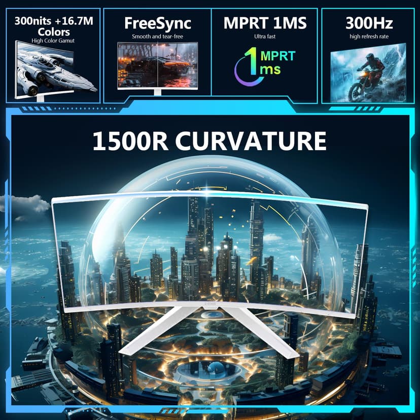 Z-Edge 27 Inch 300Hz Curved Gaming Monitor 1ms MPRT Full HD 1080P, 300cd/m² Brightness, 16:9 VA Panel, FreeSync, HDR10, DisplayPort (300Hz) & HDMI (240Hz), VESA Mountable, White - 3