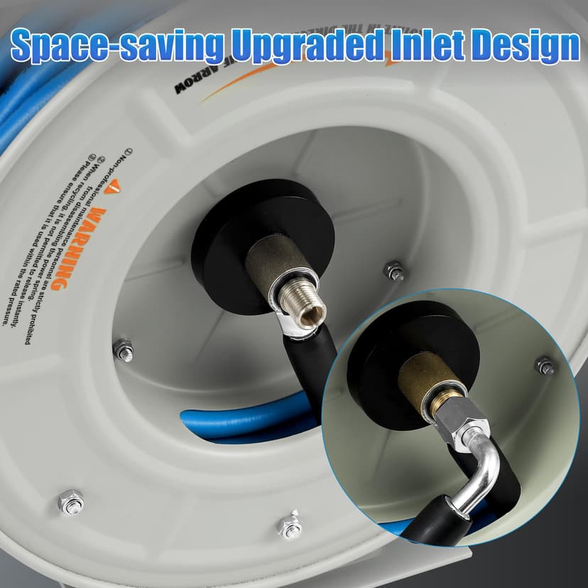FIXFANS Pressure Washer Hose Reel with Hose, 1/4" x 60ft Retractable, Heavy Duty, Auto Rewind, Wall Mounted, 3600 PSI - 8