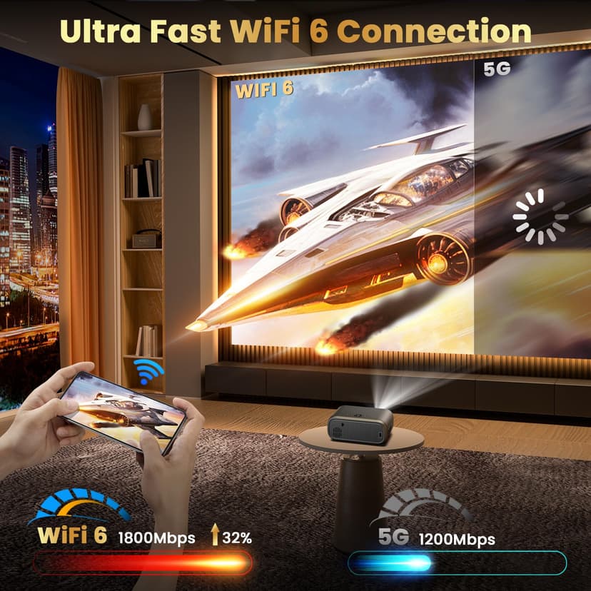 [Elektrischer Fokus/Auto-Keystone] FUDONI Projektor mit WiFi 6 und Bluetooth Dual-Wege, 650ANSI Native 1080P 4K-Unterstützung Outdoor Filmprojektor max. 762.0 cm Display, für iOS/Android/TV-Stick/HDMI - 4