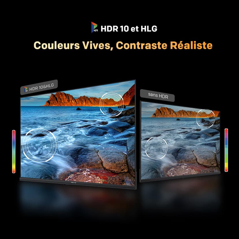 Metz 40 Pouces (100 cm) Smart TV FHD, QLED, LED Television Google Tele HDR 10 Dolby Audio Bluetooth 5,1 EyeCare Tuner DVB-T/T2/C/S/S2 CI+ (40MQF7000Z) - 5