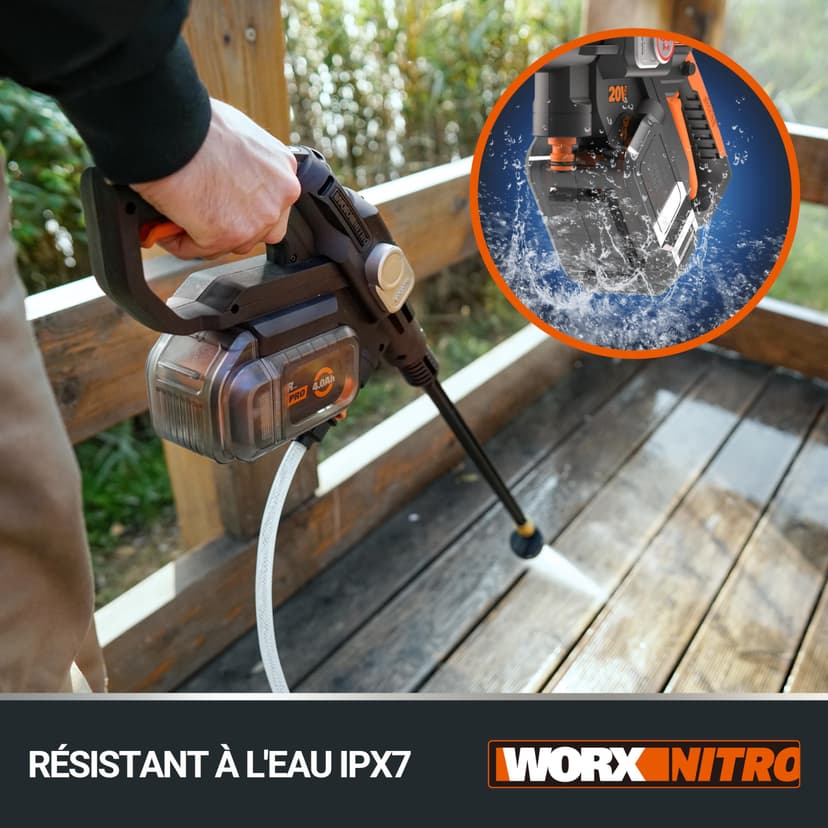 WORX Nettoyeur Haute Pression sans Fil Brushless 20V Hydroshot WG633E.9, Outil Mobile, Puise l'eau n'importe où, Tuyau 6m, Lance Longue, buse à Jets Multiples, Livré sans Batterie ni Chargeur - 7