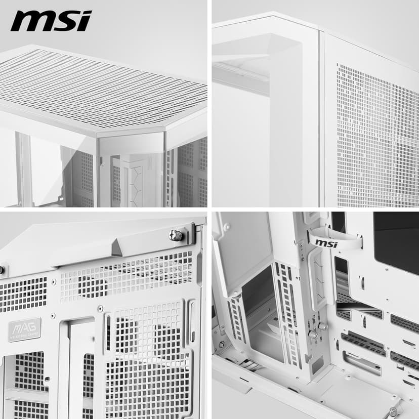 MSI MAG PANO 100L PZ WHITE ATX PC Case - ATX Capacity, Verical GPU Installation Bracket, GPU Holder, Dust Filters, Swinging Storage Bracket, Dual-chamber, USB 20Gbps Type-C - 7
